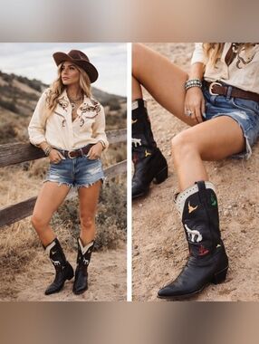 Larry Mahan Vintage Rare Rodeo Black White Red Cowgirl Cowboy Western Boots 7 B